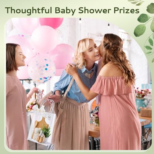 38Pcs Baby Shower Prizes for Game Winners Bamboo Cheese Board Fork Butter Spreaders Coasters Towel Artificial Potted Plant Gift Bag for Baby Shower Bridal Shower Favors (4 Sets, Bamboo Square Shaped) - Image 5
