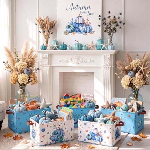 CHENGU 6 Pack Fall Storage Bins Collapsible Coastal Autumn Pumpkin Baskets - Image 4