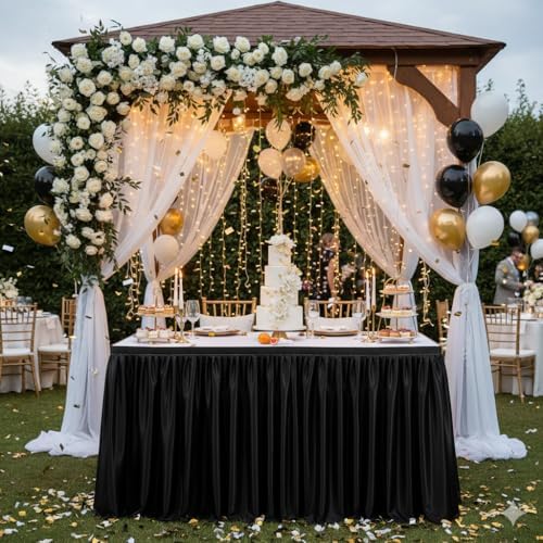 QueenDream 14ft Black Polyester Table Skirts for Rectangle and Round Teacher Desk Skirt Table Cloth Baby Shower Wedding Decor Birthday Party Graduation Gender Reveal Dessert Cake Decorations - Image 6