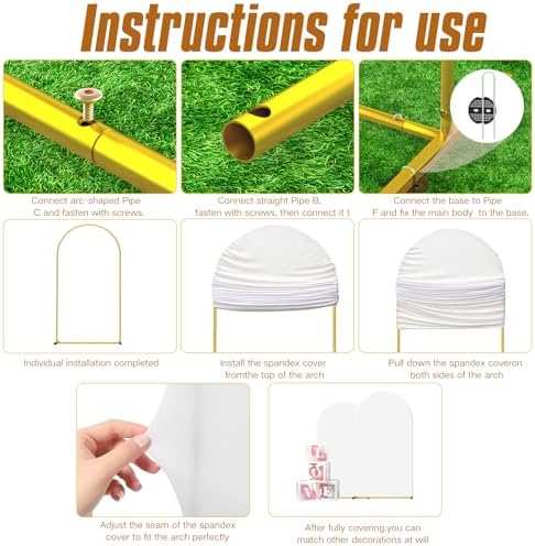 7.2FT Wedding Arch Backdrop Stand and Cover ,Double-Color Spandex Fitted Arch Covers Round Top Balloon Arched Frame for Wedding/Baby Shower/Birthday/Party/Graduation /Indoor Outdoor Use (White +Ivory - Image 5