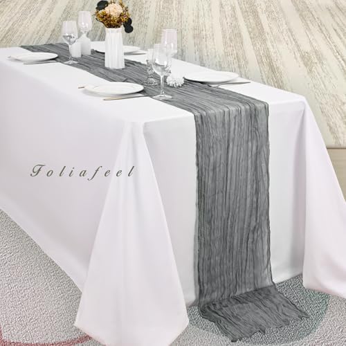 12 Pack Gray 10FT Cheesecloth Table Runner Rustic Gauze Fabric Cheese Cloth Table Runner for Wedding Bridal Baby Shower Table Decor 20 x 120 Inch Long Boho Sheer Birthday Party Table Decorations - Image 4