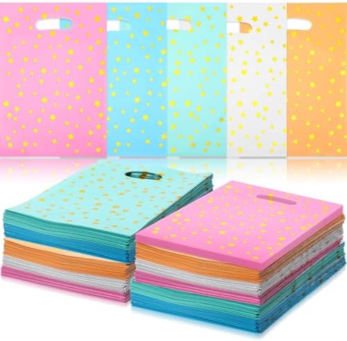 Lerheedi 500 Pcs Plastic Party Favor Bags with Handles Bulk Goodie Treat Bags 9.45'' x 6.3'' Gift Bag Shopping Bag for Birthday Wedding, Christmas, Small Business Retail Store by Unknown