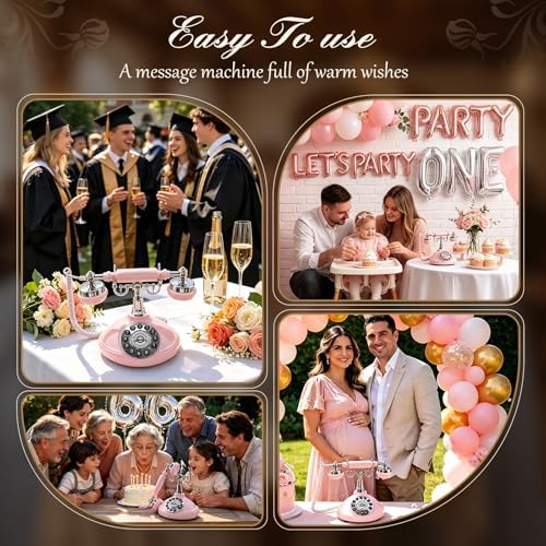 Audio GuestBook Wedding Phone - Vintage Retro Telephone Voicemail Recorder, 8GB Digital Voice Message Keepsake for Reception, Bridal Shower & Party Events(Pink) - Image 4