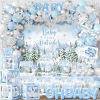 Winter Baby Shower Decorations, Blue Baby It's Cold Outside Decor with Plates Napkins Tablecloth Balloon Cake Topper, Winter Wonderland Baby Shower Party Supplies for Boy by Unknown