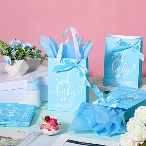 PerKoop 50 Pack Baby Shower Bags with Handle, Tissue Paper, Blue - Image 5