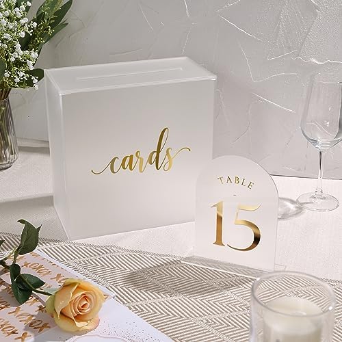 UNIQOOO Frosted Arch Wedding Table Numbers 1-15 w/Stands, Gold Foil Printed 5x7 Acrylic Display Signs &Holders, Pack of 15, Perfect for Centerpiece, Reception, Decoration, Party, Anniversary, Event - Image 5