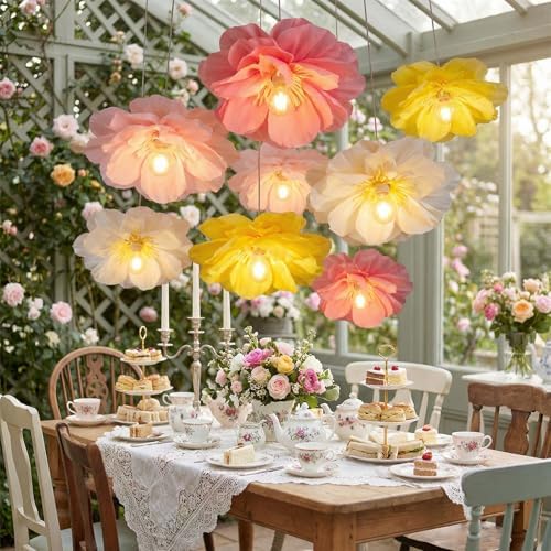 Thiccywoov 8 Pack Giant Paper Flower Decorations for Bulb, 15.7" Large Artificial Flower Paper Lantern Colorful Crepe Tissue Papers Flowers for Classroom Birthday Wedding Decorations(Classic Color) - Image 5
