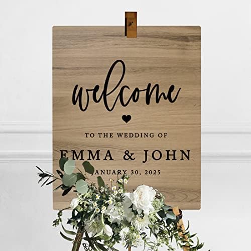 Andaz Press Large Wooden Welcome Sign for Wedding Rustic Welcome Sign 16" x 20" Wedding Of Custom Names & Date Fall Wedding Signage English Oak MDF Wood Finish Wedding Reception Indoor Outdoor Signs - Image 3