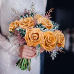 100 Pcs Artificial Foam Rose Flower Faux Bouquet Wedding Fake Rose Gift for Mother's Day Women DIY Bridal Shower Party Table Birthday Home Spring Decor (Gold) - Image 5