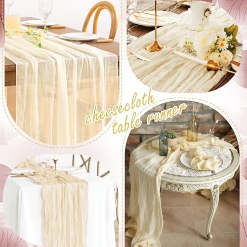 20 Pack Ivory Cheesecloth Table Runner 10FT Long Boho Gauze Fabric Table Runner Vintage Rustic Sheer Runners for Wedding Party Bridal Baby Shower Table Decorations - Image 6