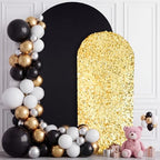 SaitiMade Set of 2 Black and Gold Sequin Arch Backdrop Cover (7.2 & 6 FT) by SaitiMade