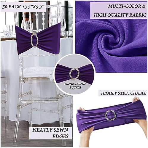 50 Pack Purple Chair Sashes, Purple Chairs Bands for Wedding Party Decor, Spandex Chair Bows with Buckle for Banquet Bridal Shower Decoration, Chair Ties - Image 5