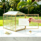 Glass Wedding Card Box with Slot and Lock, Gold Card Box - Image 2