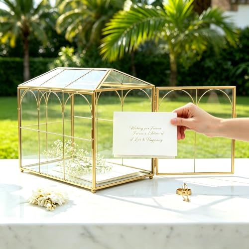 Glass Wedding Card Box with Slot and Lock, Gold Card Box - Image 2