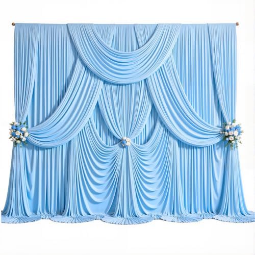 40ft x 10ft Baby Blue Backdrop Curtains, 8 Panels Blue Drapes for Backdrop - Image 6