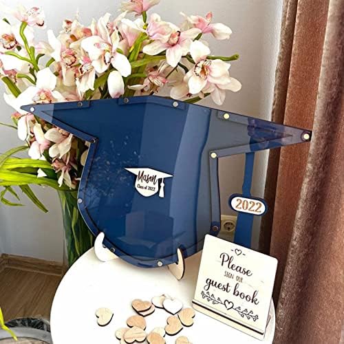 Personalized Wedding Wooden Guest Book: Creative Acrylic Custom Name Alternative Inserts Box DIY Custom Rustic Wedding Heart Drop Guest Book for Graduation Anniversary Wedding Decor (Graduation Cap) - Image 4