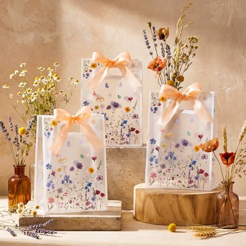 Geyoga 24 Pcs Party Clear Favor Bags with Handles, Wildflower - Image 3