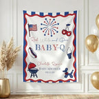 Personalized Baby Q Baby Shower Banner, Custom Red White Blue Welcome Backdrop, Patriotic BBQ Party Decor, American Tapestry Sign, Photo Booth Decoration for Gender Reveal or Birth Celebration by Unknown