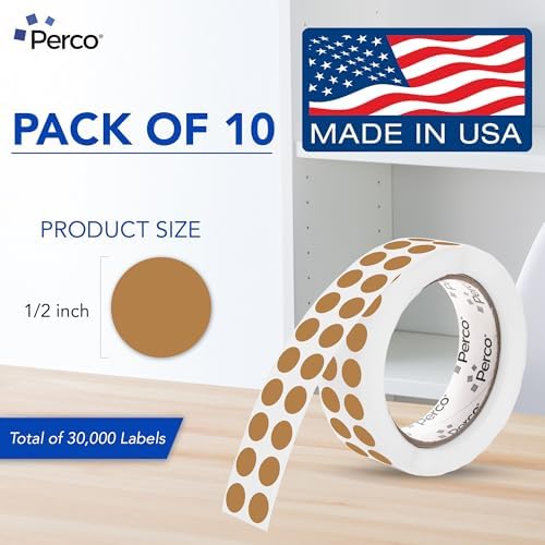 Perco Kraft Brown Perforated Round Circle Dot Sticker 1/2-Inch Labels — 10 Rolls, 30,000 Stickers - Crafts, Packaging for Rustic Seals, Handmade Products & Batch Coding, Strong Adhesive - Made in USA - Image 2