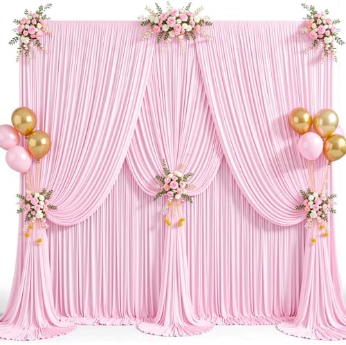 20x12ft Pink Backdrop Curtains for Baby Shower Parties Wrinkle Free Fabric Backdrop Curtain Wedding Photo Drapes Backdrop for Girls Birthday Party Gender Reveal Photography Back Drop 4 Panels 5x12FT by Suppromo