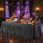 2 Packs Black Satin Tablecloths Rectangle 4FT,Glitter Spandex Fitted Stretch Table Covers Wrinkle-Resistant Floor Length Shimmer Pleated Table Skirt for Wedding Parties Baby Shower Banquets - Image 7