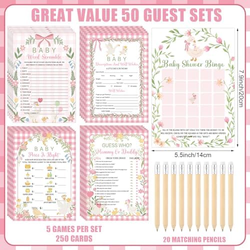 Patelai 321 Pcs Baby Shower Games Supplies, Pink Silly Goose - Image 3