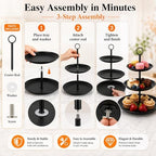YOUNTHYE Black Cupcake Stand 3 Tier, Stainless Steel Tiered Dessert Stand for Wedding, Birthday, Tea Party, Holiday Dessert Table, Serving Tray for Cupcakes, Cookies, Macarons and Fruit - Image 3
