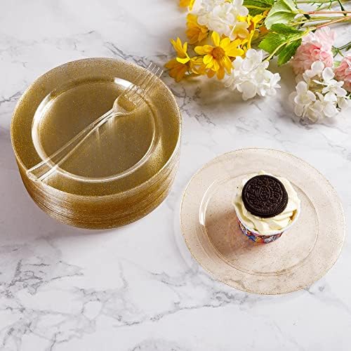Goodluck 120Pcs 7" Round Gold Glitter Dessert Plates - Image 6