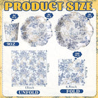 Newtay 250 Pcs Blue Gold Floral Disposable Paper Plate Napkins - Image 2