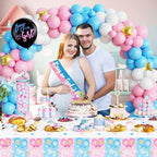 172 PCs Touchdowns or Tutus Gender Reveal Decorations, Hombae Boy or Girl Gender Reveal Decorations Backdrop Balloon Garland Banner Tablecloth Cake Cupcake Topper Boxes Cutout Poster Sash Pink Blue - Image 5
