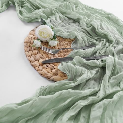 30 Pack Grey Green Cheesecloth Table Runner 9FT Rustic Sheer Table Runners 17x108 Inch Gauze Boho Runner for Wedding Bridal Baby Shower Birthday Party Table Decorations - Image 5