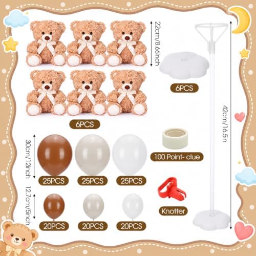 6 Sets Bear Baby Shower Decorations, Centerpieces,Beige White - Image 2