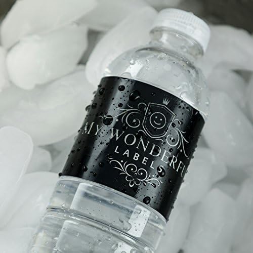 100 Black and Rose Gold Glitter Wedding Anniversary Engagement Party Birthday Graduation Water Bottle Labels 8"x2" - Image 5