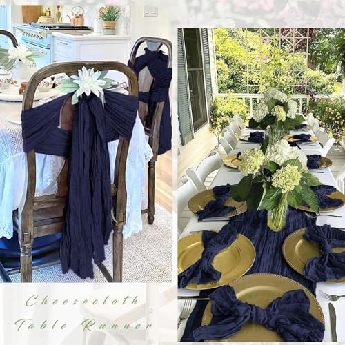 25 Pack Navy Blue Cheesecloth Table Runner 17 x 108 Inch Gauze TableRunner Fabric Semi Sheer Cheese Cloth Table Runner Bulk for Rustic Romantic Wedding Baby Shower Table Decoration - Image 3