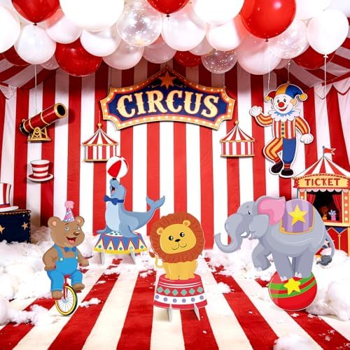 Carnival Theme Party Decorations, 4 Pack Large 30" x 27" Circus Animals Cardboard Cutouts Stand Up, Circus Theme Photo Booth Props for Carnival Birthday Party Baby Shower Family Game Decoration - Image 5