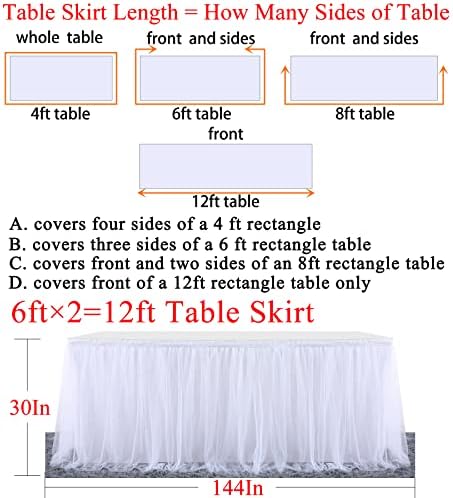2 Pack 6ft White Tulle Table Skirts for wedding Bridal Shower White Ruffle Tutu Tablecloth for Baby Shower Birthday Party Banquet Baptism Cake Dessert Table Decorations - Image 6