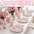 Funnymoom 400 Pcs Baby in Bloom Party Supplies for 50 Guests Pink Floral Baby Shower Paper Plates and Napkins Knives Spoon Fork Cup Disposable Wildflower Dinner Party for Spring Greenery Favor - Image 5
