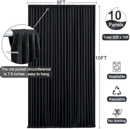 50ft x 10ft Wrinkle Free Black Wedding Backdrop Curtains for Party Bridal Shower Reception Decorations Black Fabric Curtain Backdrops Drapes for Photography Baby Shower Birthday Background - Image 5
