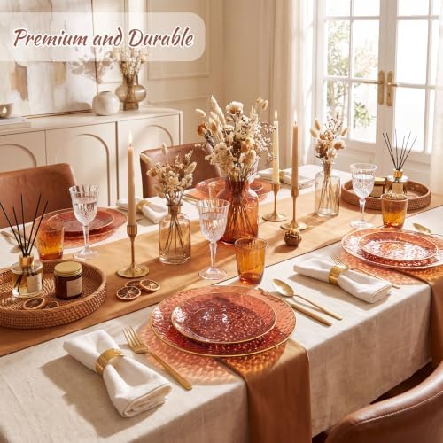Rubtlamp 60Pcs Amber Plastic Plates - Brown Disposable Plates With Gold Rim, Clear Heavy-duty Party Plates, Hammered Plates Include 30 Dessert Platos, 30 Dinner Platos for Party - Image 4