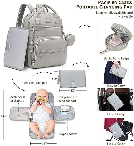 ROSEGIN Premium Vegan Leather Diaper Bag Backpack with Waterproof Changing Pad, Reinforced Zippers & Odor-Free, 20 Pockets Pro Organizer, Fits 15.6" Laptop, Stroller Straps, Baby Bag for Mom, Grey - Image 3