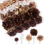 TINGE TIME 25pcs Artificial Wedding Flower Combo, Rose Peony Mocha Brown by TINGETIME
