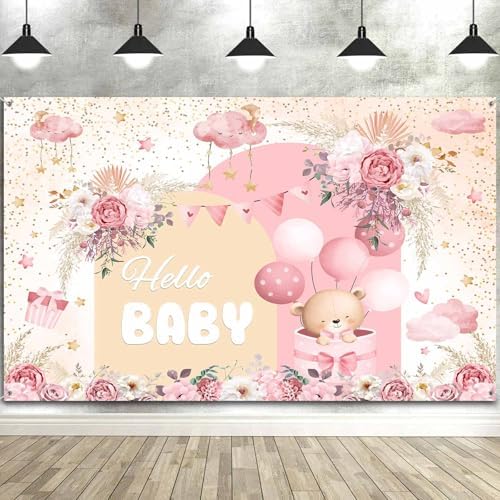 10X10ft Pink Baby Shower Backdrop Cute Pink Boho Floral Baby Shower Backdrop, Girl's Birthday Party Background Decor Cartoon Birthday Party Background Photo Booth Props - Image 4
