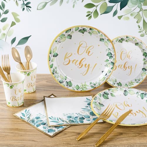 350PCS Sage Greenery Baby Shower Party Supplies for 50 Guests - Image 5
