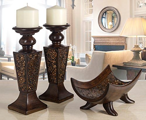 Creative Scents Schonwerk Brown Pillar Candle Holder Set of 2- Crackled Mosaic Design- Functional Table Decorations- Centerpieces for Dining/Living Room- Best Wedding Gift - Image 2