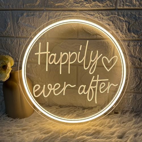 Happily Ever After Neon Sign Dimmable LED Neon Lights Sign for Wall Decor USB Powered LED Sign for Wedding Anniversary Valentine's Celebrations Bedroom Art Sign Decorations 30CM*30CM by Letourlivesbefullofloveandcolor