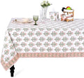 Ridhi Mughal Buta Peach Hand Block Print Cotton Tablecloth 102 x 48 Inch by Ridhi