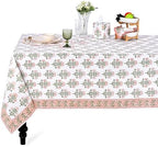 Ridhi Mughal Buta Peach Hand Block Print Cotton Tablecloth 120 x 80 Inch by Ridhi