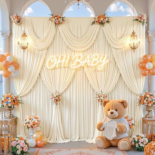 30x8ft Champagne Photo Backdrop Curtains for Parties Wedding Wrinkle Free Polyester Photoshoot Curtains Drapes Backdrop for Birthday Baby Shower Graduation Photography Background 6 Panels 5x8FT - Image 3