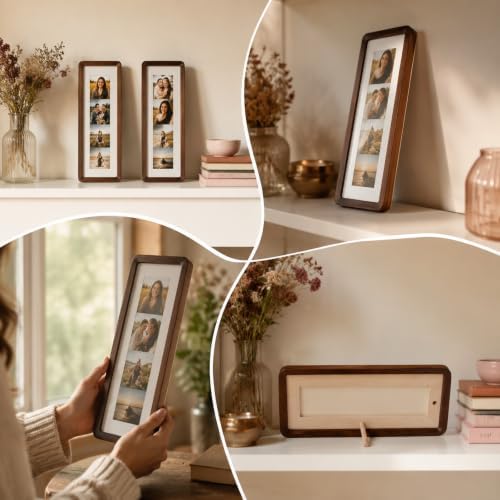 Photo Booth Frame Photo Strip Frame, 2 Pack Wooden Vertical Frames 11.81×3.94 Inches with Kickstand for Wedding Anniversary Couple Birthday Graduation Tabletop Display Gift - Image 3