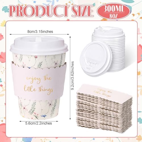 Mimorou 120 Sets Wildflower Coffee Cups with Lids and Sleeves, 8 oz Disposable Paper Cups, Floral Design Insulated Drinking Mugs for Wedding, Baby Shower, Birthday, Party Supplies - Image 2